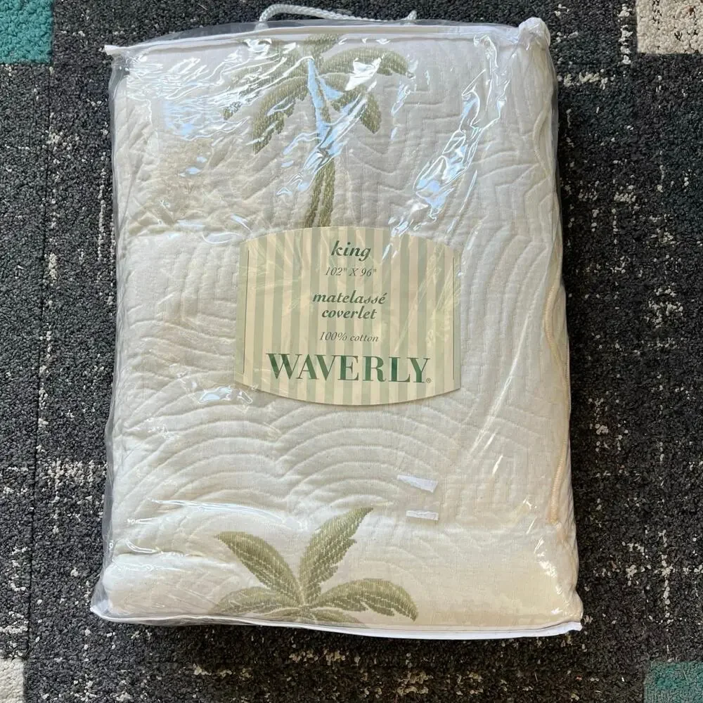 Waverly matelasse quilted coverlet with embroidered palm trees